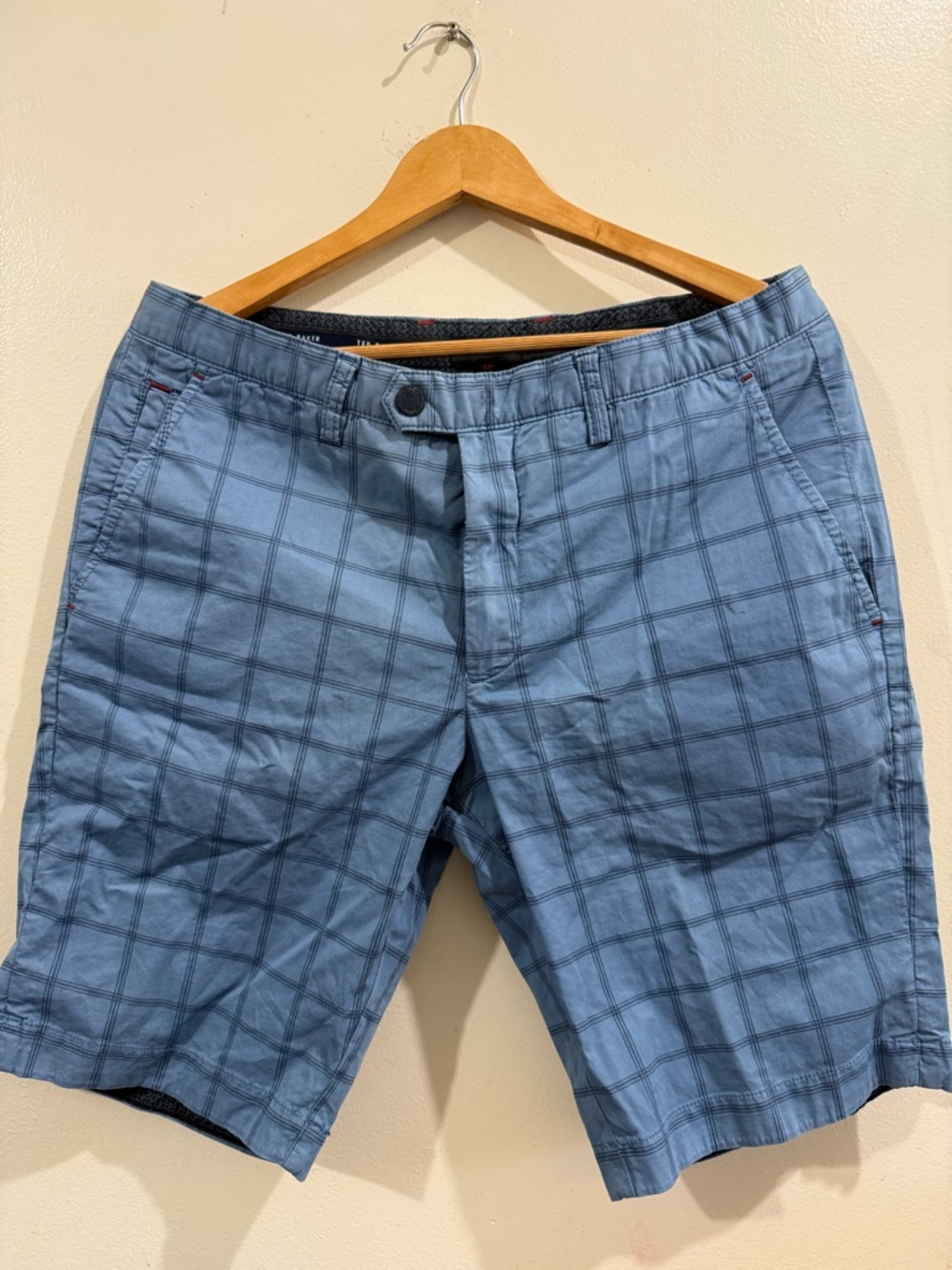 Ted Baker Blue Plaid Flat-Front Shorts